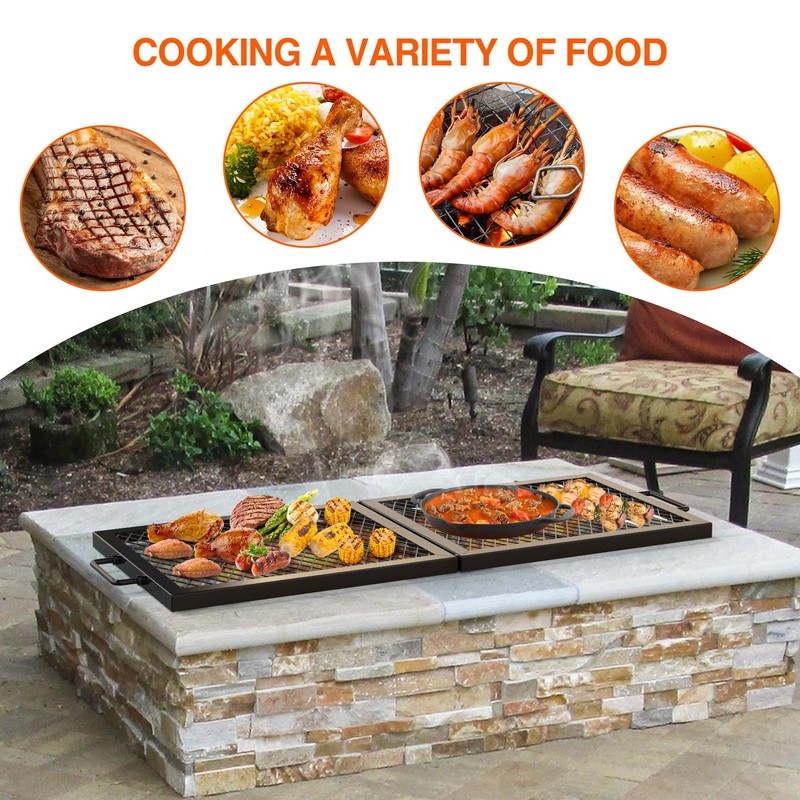only fire Foldable X-Marks Fire Pit Cooking Grate, Portable Rectangle
