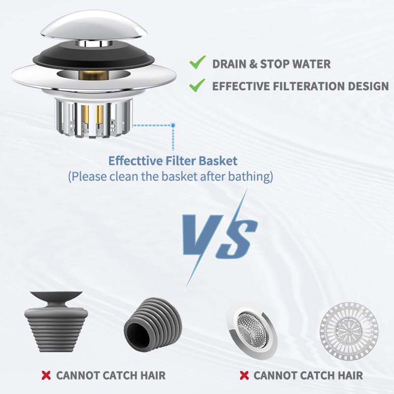 Universal 3 in 1 Bathtub Drain Stopper Bathtub Drain Hair