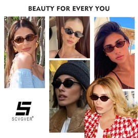 SCVGVER Oval Sunglasses for Women Men, Trendy Cute Vintage Sunglasses, UV400 Protection Shades(Black Frame - Brown Lens)