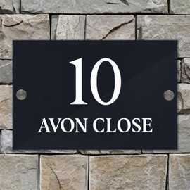 Badgemaster Modern Anthracite House Number Sign Plaque Stainless Steel Standoffs 20cm x 13cm Centered Number Street Name