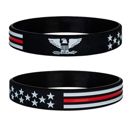Sainstone Power of Faith Thin Red Line American Flag Silicone Bracelets with American Power Eagle - Motivational Rubber Wristbands Gifts for Patriots, Men, Women, Teens, Army and Sport Fans (Unisex)