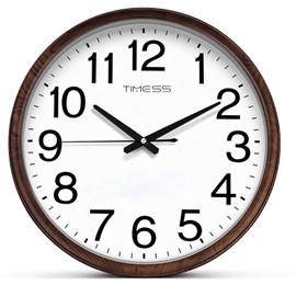 TIMESS Wall Clock, Classic Wood Style Finish, 13 Inch Non-Ticking Silent Battery Operated Analog Clock, Ideal Retro Decor for Home, Bedroom, Living Room, Kitchen, Bathroom, Office(Wood Brown)