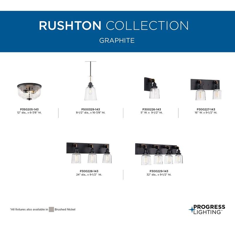 Rushton Collection 1-Light Graphite Clear Glass Industrial Hanging Pendant Light