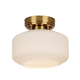 Fenluster Semi Flush Mount Ceiling Light,8.7''Modern Light Fixture Ceiling Mount,Gold Hallway Light Fxiture,Brass Ceiling Mount Light with Cream Glass Shade for EntryWay,Kitchen, Bedroom, Bathroom