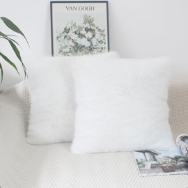 NIULAA Pure White Cushion Covers 50cm x 50cm Cushion Cover Faux Fur Set of 2 Fluffy Pillow Covers Soft Plush Luxury Decorative Pillows for Sofa Scatter Pillowcases 20x20 inches