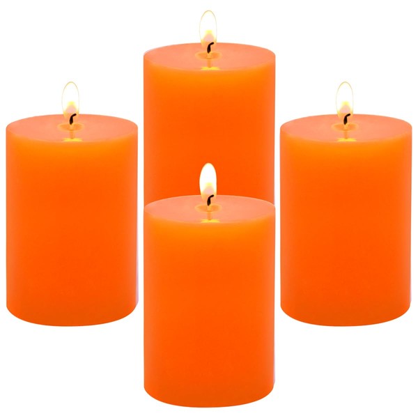 Unscented Orange Pillar Candles, Small 2x3 Inch Dripless Tapered Fall