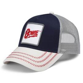 Amplified Trucker Baseball Cap with Adjustable Snapback Closure, Breathable, David Bowie, dark blue-grey-red, Unit size