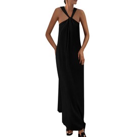 PRETTYGARDEN Womens 2025 Casual Long Summer Dresses Sleeveless Strappy Loose Flowy Beach Vacation Maxi Dress with Pockets (Black,Large)
