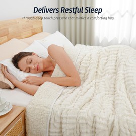 Wemore Jacquard Fleece Weighted Blanket King Size 80" x 87" 15lbs, Ultra Soft Cozy Sherpa Weighted Blankets for Adults, Ultra Fuzzy Heavy Blanket for Sleep, Fluffy Warm Throw for Bed, Cream White