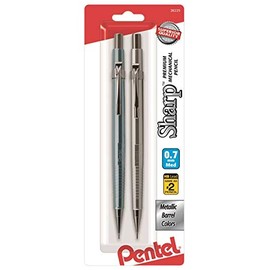 Sharp Mechanical Pencil (0.7mm) Metallic Barrels, Assorted Barrel Colors, 2-Pk (P207MBP2M1)