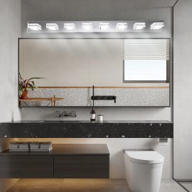 52\" Modern Chrome 8-Light LED Vanity Light Square Acrylic Lampshades Wall Mount Fixture Mirror Lighting for BathroomMaterial: Iron, Color: Chrome Color