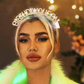 DRESBE Light Up Birthday Headband LED Rhinestone Birthday Queen Headbands Party Favors Hair Accessories for Women (Gold)