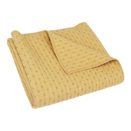 Levtex Home - Cross Stitch Ochre - Quilted Throw - 50x60in. - Cross Stitched Pattern - Reversible Pattern - Cotton Fabric