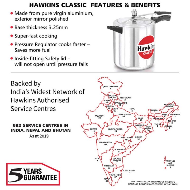 HAWKINS Classic CL8T 8-Liter New Improved Aluminum Pressure Cooker, Small, Silver