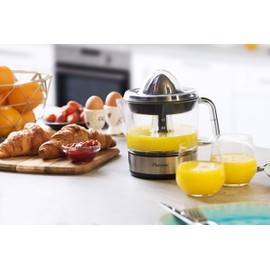 Bestron ACJ350Z Electric Citrus & Orange Squeezer with 2 Press Cones and Aroma Lid, Motor with Two Directions of Rotation (Left/Right), Capacity: 0.7 Litres, 40 Watt, Colour: Silver
