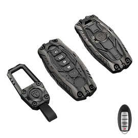 Aoocar Mech Style Heavy Metal Key fob Cover, Compatible with Nissan Altima Sentra Maxima Murano Rogue Armada Pathfinder 2006-2022, Zinc Alloy Key Case Protector (5 Buttons, 1 PCS)