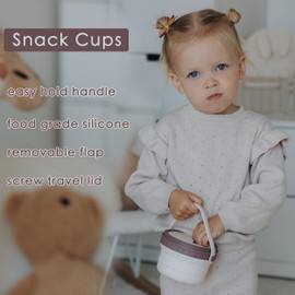 Tegion No Spill Silicone Toddler Snack Containers, Detachable Silicone Flap for Filling&Cleaning, Crumb-Free Hard Plastic Screw Travel Lid, Ultra-Soft for Baby Kids Hand In-Out, Snack Cup Holder 12 oz