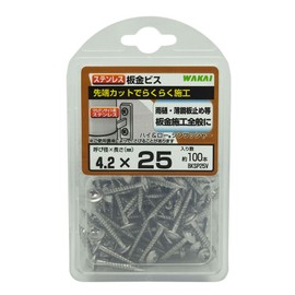 Wakai Sangyo BKSP25V Sheet Metal Screws, Stainless Steel, Length 1.0 inches (25 mm), Pack of 100