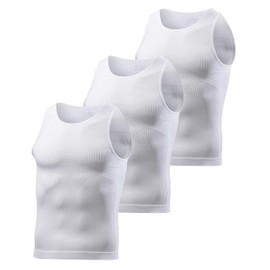 Casey Kevin 3 Pack Men's Gynecomastia Compression Shirt Slimming Shapewear Tummy for Men Sleeveless Workout Tank Top (3 Pack in White, Large)