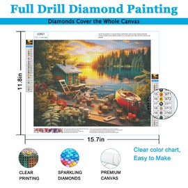 LELEMON Diamond Painting Kits,Lakeside Diamond Art for Adults,5d Diamond Painting Kits for Adults,Scenery Diamond Art Kits with Diamond Painting Accessories for Home Wall Decor 12 x 16inch