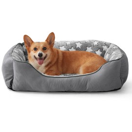 SIWA MARY Dog Bed for Medium Small Size Dogs,Stars Pattern Design Inside, Rectangle Pet Cuddler, Washable Sleeping Warming Pet Bed with Non-Slip Botttom, Soft&Calming,S Plus(25"x21"x8") Gray