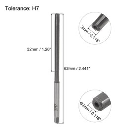 uxcell Hand Reamers, 3mm H7 Metric Reamer Drill Bit for Metal Wood Hole Reaming, Straight Flute High Speed Steel (HSS) Tool