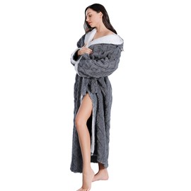 Warm Soft Hooded Fleece Robes for Women,Long Bath Robes for Women With Hood/Hoodie (Grey, X-Large)…