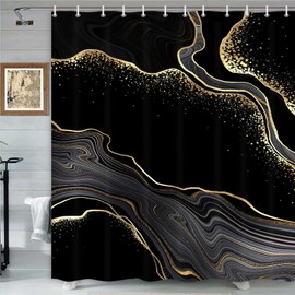 ICTEISOM Black Gold Marble Shower Curtain, Modern Abstract Bathroom Shower Curtain Sets, Luxury Waterproof Fabric Bath Curtain Decor with 12 Hooks, 72 x 72 Inches