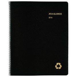 AT-A-GLANCE Weekly Monthly Appointment Book Planner 2016, Recycled, 8.25 x 10.88 Inches, Black (70-950G-05) by At-A-Glance