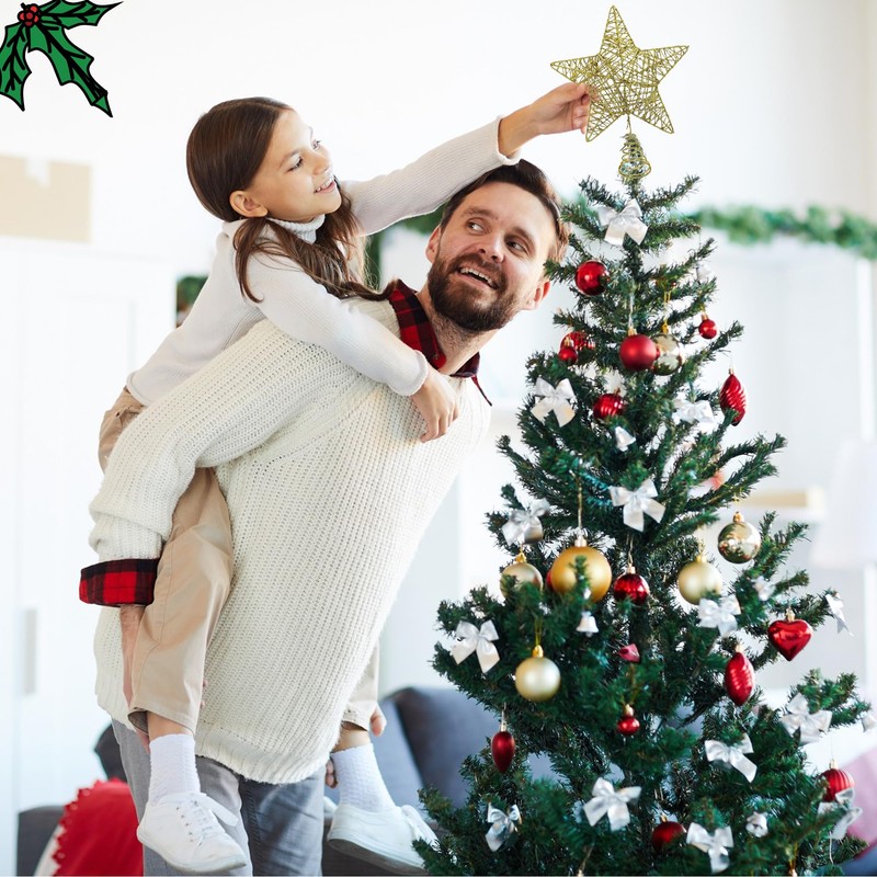 Christmas Tree Topper, Gold Glitter Star for Christmas Tree, Christmas