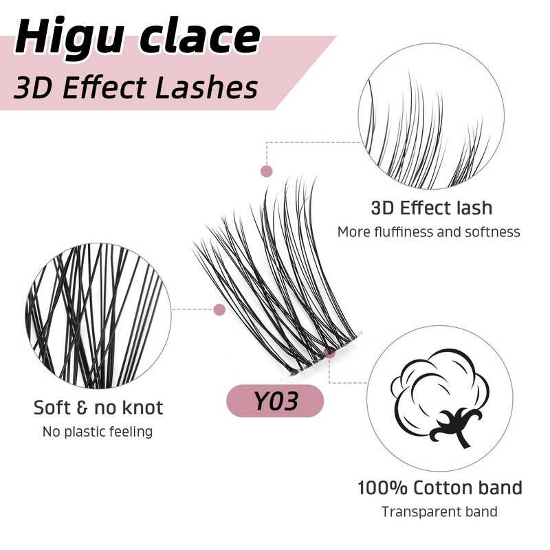 Higu clace Lash Clusters, 72pcs D curl Lashes Extension 10-16mm,