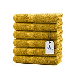 Dan River Premium Hand Towels-100% Cotton, Ultra Soft Salon Towels, Highly Absorbent-Extra Large Thick Hand Towels-Hotel and Spa Quality Hand Towels | 16x28 Inches, Ocher-Yellow (6-Pack)
