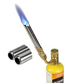 BLUEFIRE Double Flame Jet Turbo Torch Head High Output 17060 BTU Full Metal Heavy Duty Manual Ignition Gas Welding Dual Tubes Blowtorch Nozzle Fuel by MAPP MAP Propane Brazing Soldering Flamethrower