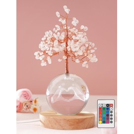 FOLKOR LIFE Seven Chakra Tree of Life Decor for Spiritual Gifts, Taylor Heart Hands Crystal Ball Luck Money Tree with Ambient Light, Pink Home Decor Gift Chic Present for Women, Girl, Tyler's Fans.