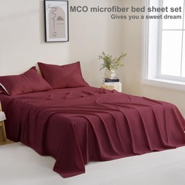 MCO Bedding Queen Bed Sheets Set - Soft Bed Sheets - Cooling Breathable Bedding Set with 16" Deep Pocket (4 Pieces, Queen, Burgundy)