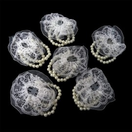 Honbay 6PCS Elastic Pearl Wrist Bands Wedding Wrist Corsage Stretch Wristlets Faux Pearl Bead Bracelets with Lace Trim for Wedding Festival Beach Party and Prom