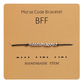 Dainty Beads Never Give Up Morse Code Bracelet Jewelry for Her Sterling Silver Beads on Silk Cord for Women Men Girls Boys, Metal, no gemstone