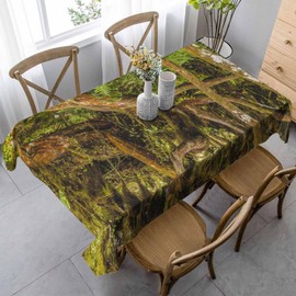 LoLo UoUo Exotic Big Tree Natural Rectangle Tablecloth Green Jungle Tropical Landscape Polyester Table Cloths for Dining Kitchen Outdoor Picnic Camping Party Wedding Event,Washable 52 x 70 Inch