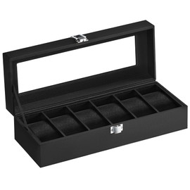 SONGMICS Caja de Relojes para 6 Relojes, Estuche de Relojes, 11.2 x 30 x 8 cm, Negro MJWB06B01