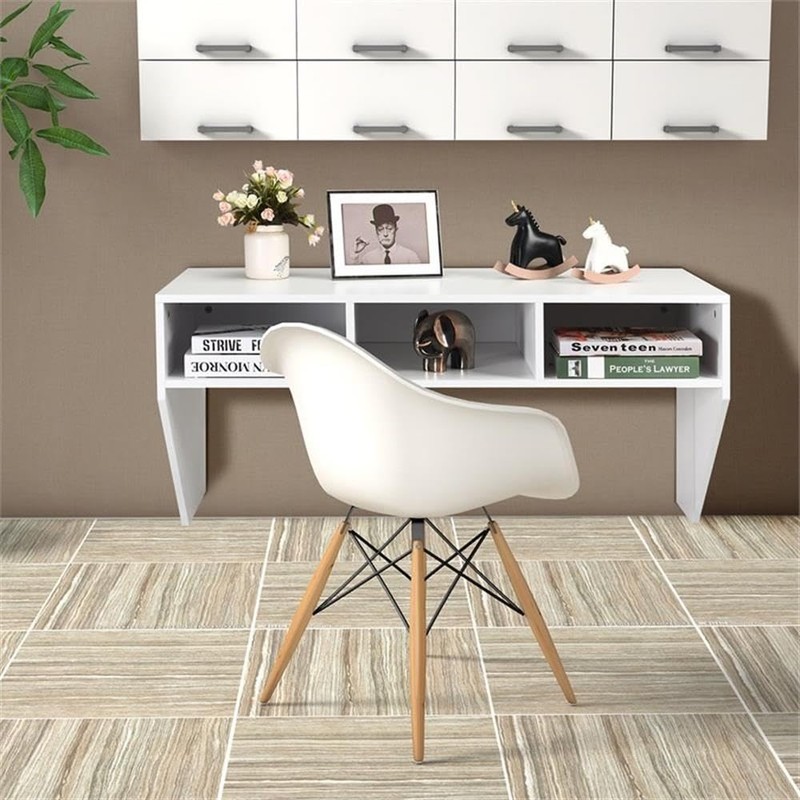 Pemberly Row Contemporary MDF Wall Mounted Floating Computer Desk in