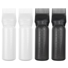 ELANE 4 Pack Root Comb Applicator Bottle,Hair Oiling applicator,Oil Comb Applicator,Hair Bottle Applicator for Hair Dye Shampoos Hair Salons (2 Black + 2 white)