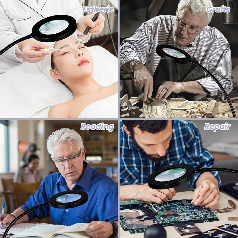 30X 12X Magnifying Glass with Light and Stand, 3-Color Stepless