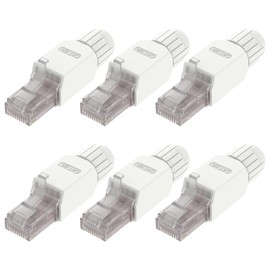 VCELINK Conector RJ45 sin herramientas, enchufe de terminación de campo CAT6A, enchufe modular chapado en oro, conector UTP CAT6A menos para CAT6A, cable de red CAT6, paquete de 6