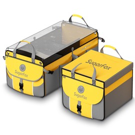 SugarFox Modular (63L+26L) Trunk Organizer for Car/SUV, Heavy-Duty Storage, Soft/Hard Covers, Foldable Waterproof Organizer, Non-Slip Base, Multi-Compartment, Yellow-M006
