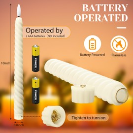 Tuanse 24 Pcs 10" Flameless Twisted Taper Candles Battery Operated Candles LED Taper Candles Flickering Candlesticks Warm Light Electric Candles for Valentine's Day Wedding Birthday Home Decor(Ivory)
