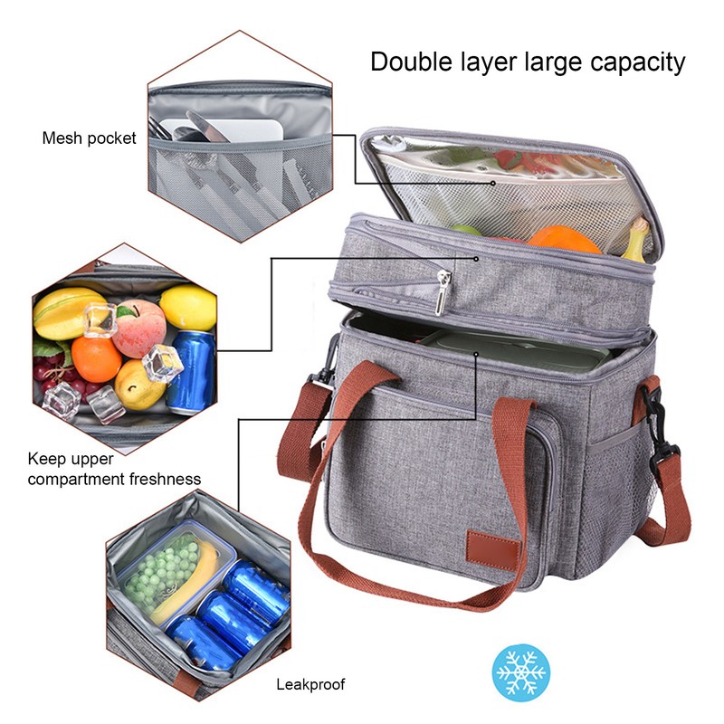 Insulated Lunch Bag 2 Layer Leakproof 14L Large Capacity Handheld