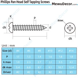 #12 x 1-1/2" Pan Head Self Tapping Screws Sheet Metal Wood Screws, Black Oxide, 304 Stainless Steel 18-8, 50 PCS