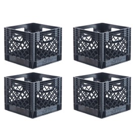 Hudson Exchange 13 x 13 x 11" (16 Quart, 4 Pack) Mesh Commercial Grade Milk Crate Handled Storage Container Tote, Black