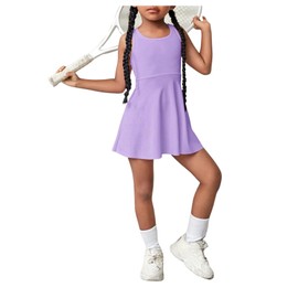SOLY HUX Toddler Girl's Sleeveless Mini Tennis Dress Kids Athletic Workout Golf Tank Dresses Activewear Solid Purple 6Y