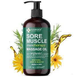 Kesmedik Sore Muscle Massage Oil with Arnica, Tea Tree & Eucalyptus Oils, Massage Oil for Massage Therapy, Muscle Relief, Relaxation, Tension & Skin Softening for Professional & Home Use (8 fl oz)
